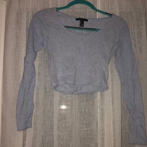 sky blue long sleeve crop top spandex lace detail